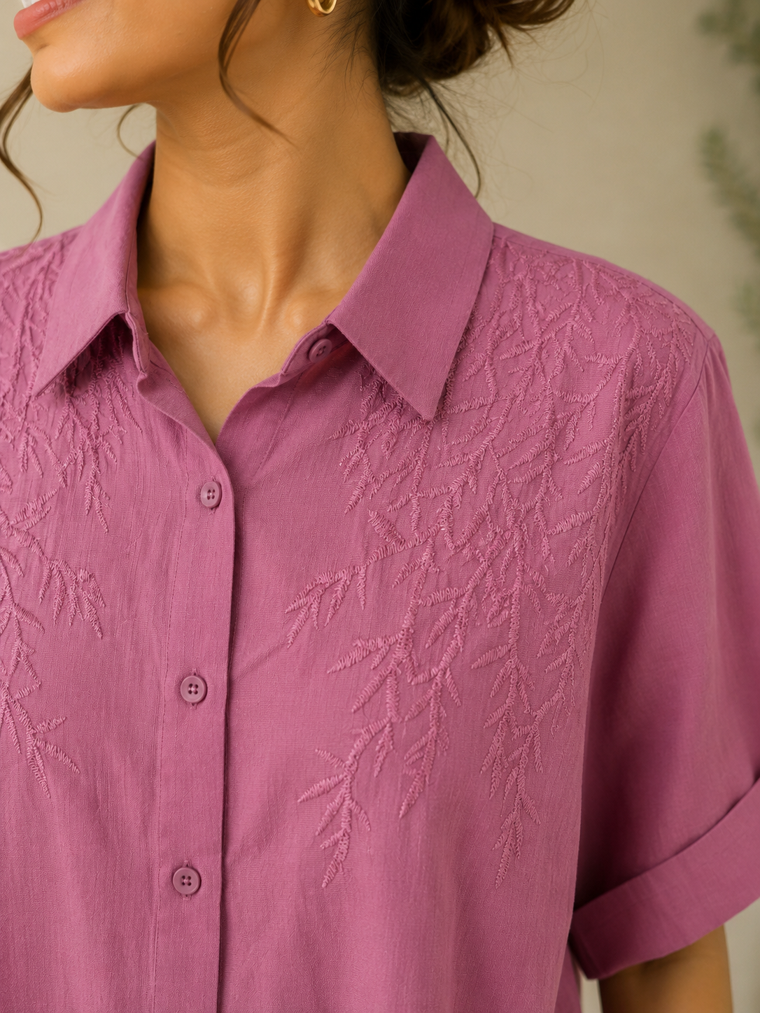 Dark Rose Leaf Embroidery Shirt