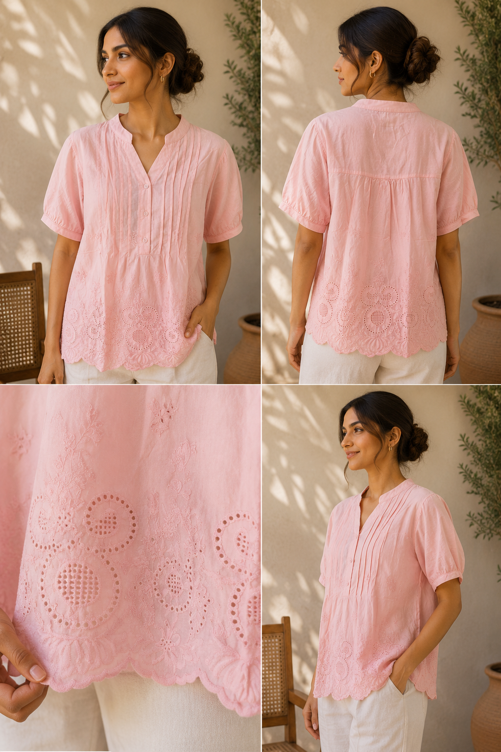 Blush Pink Strip Top with Floral Embroidery