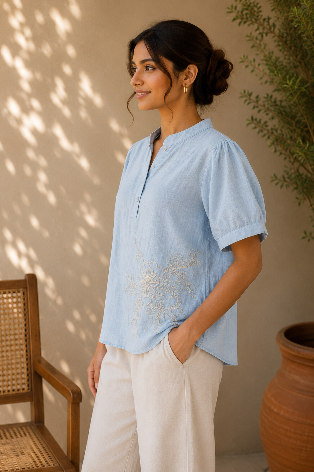 Aqua Blue Thread Top