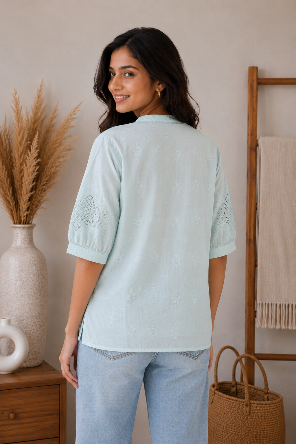 Aqua Blue Embroidery Shirt