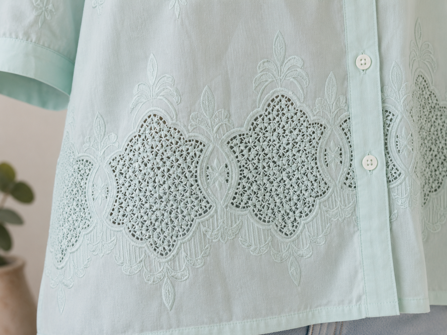 Aqua Blue Embroidery Shirt