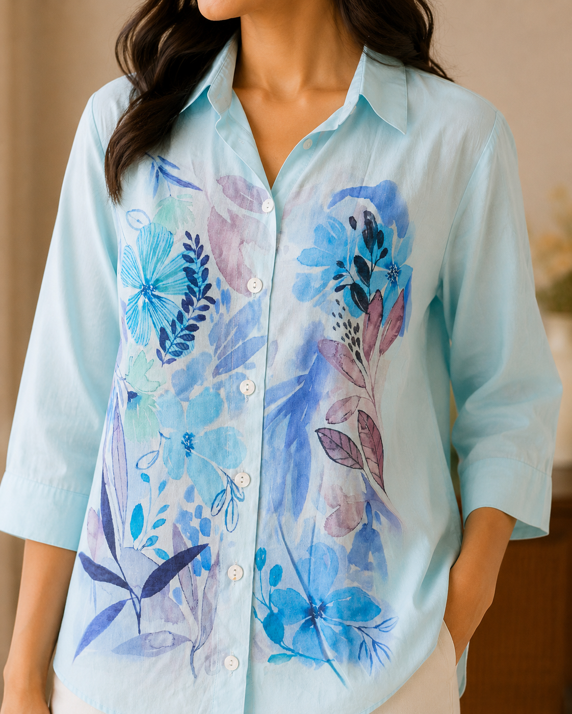 Blue Flower Print Shirt