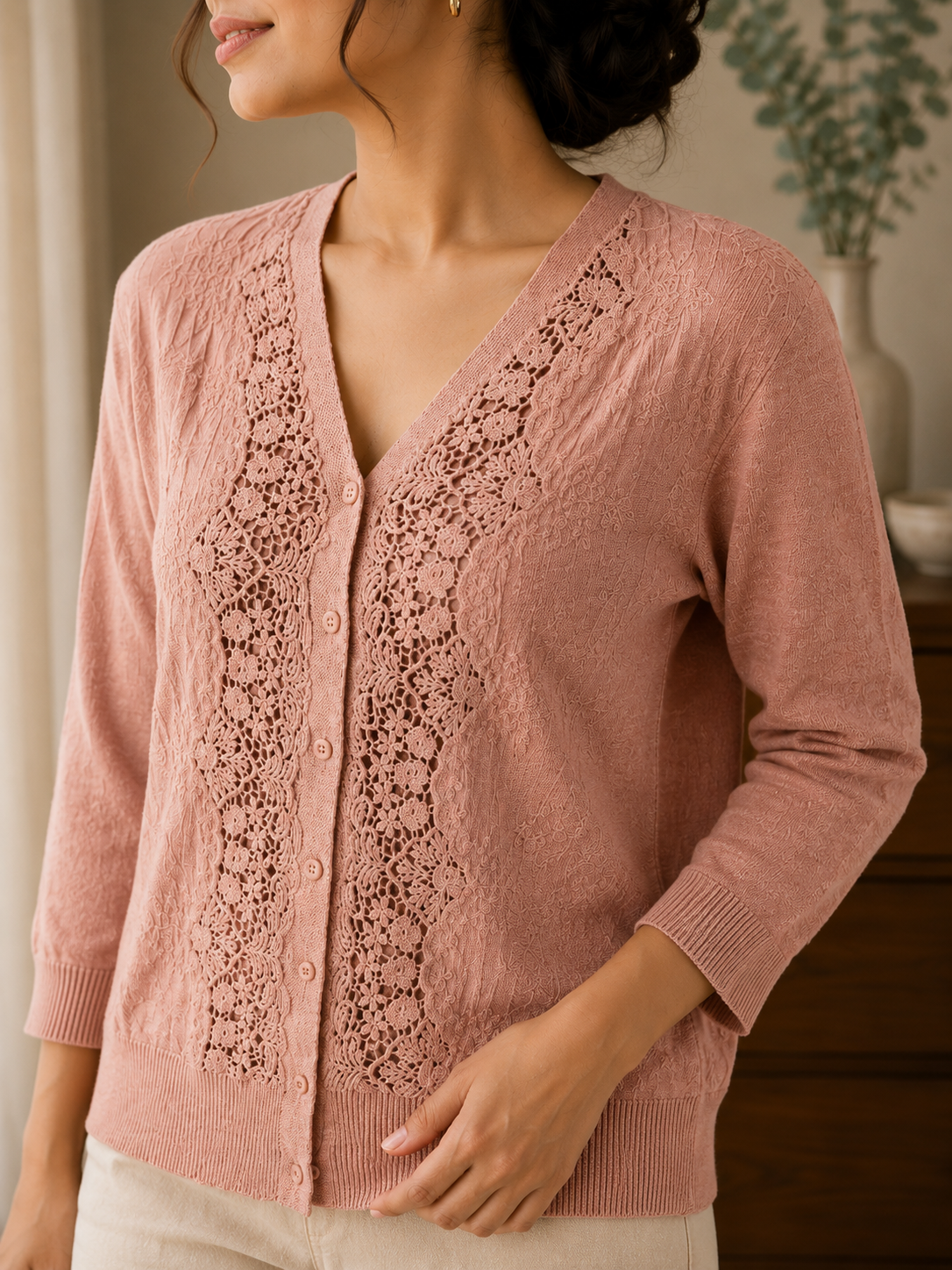 Dusty Pink Knitted Button Shirt