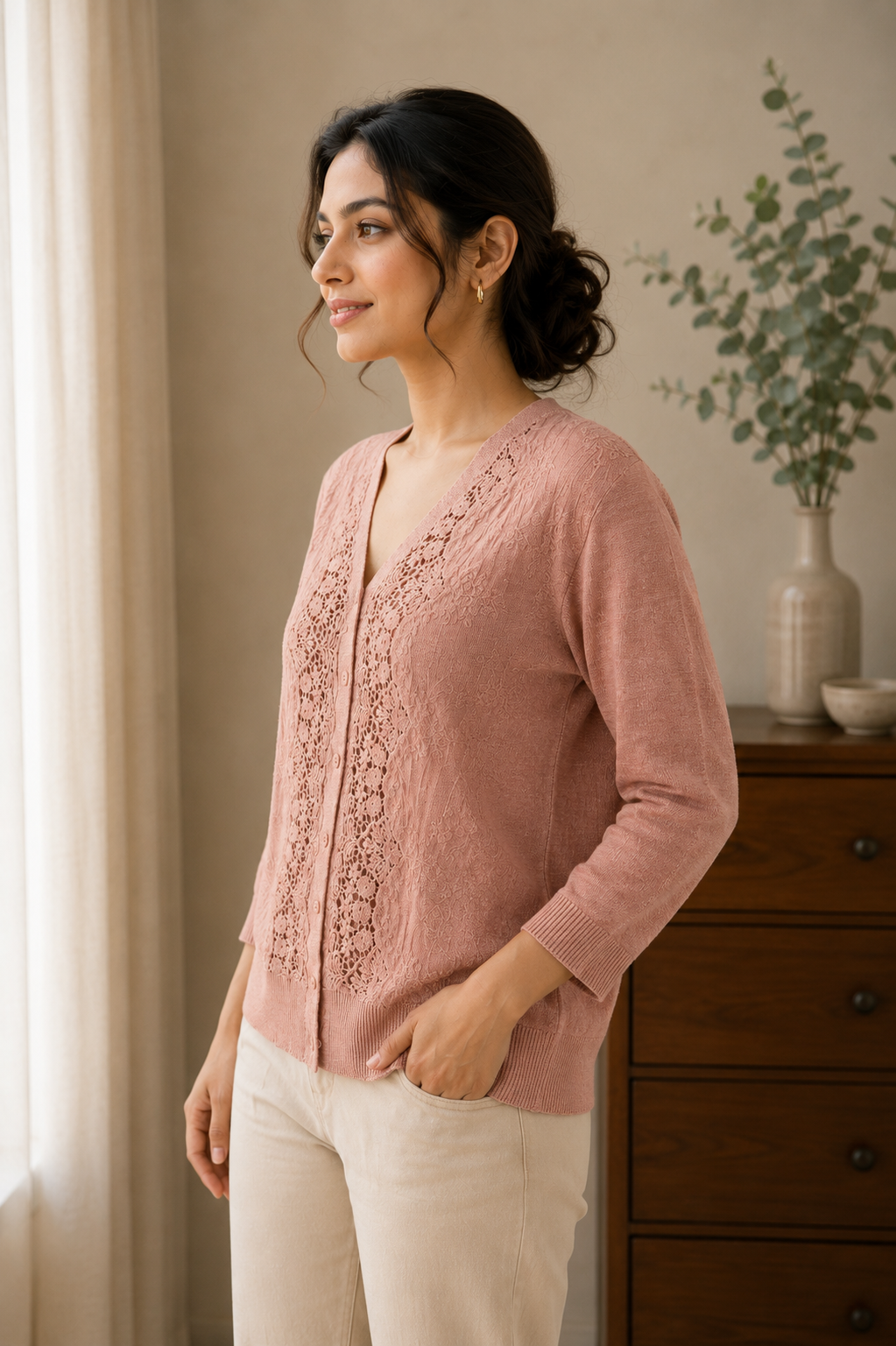 Dusty Pink Knitted Button Shirt