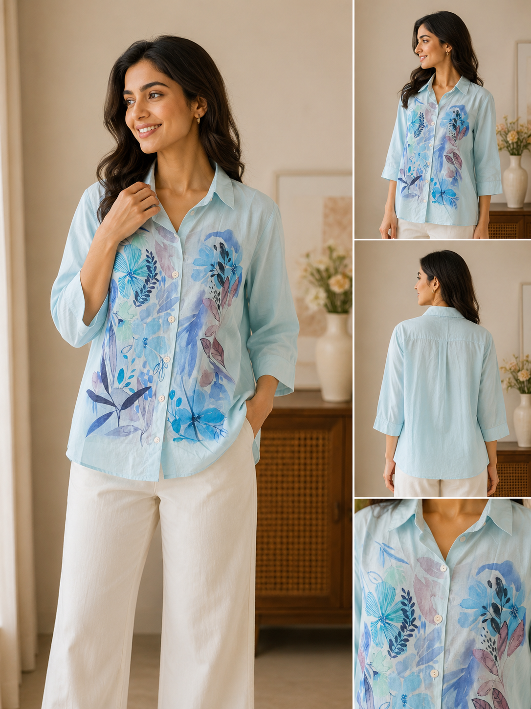 Blue Flower Print Shirt