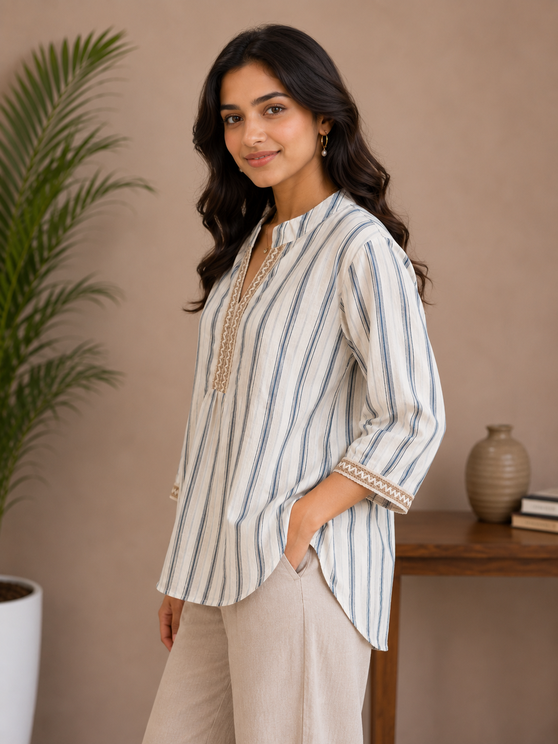 Blue Jute Neckline Top