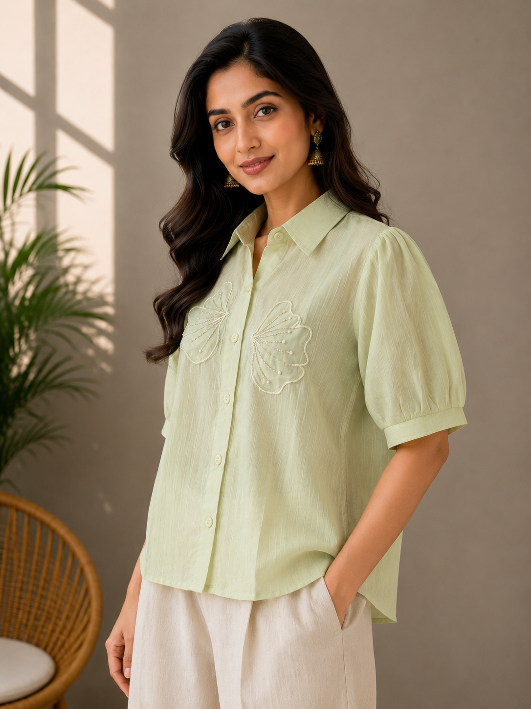 Green Patch Work Shirt