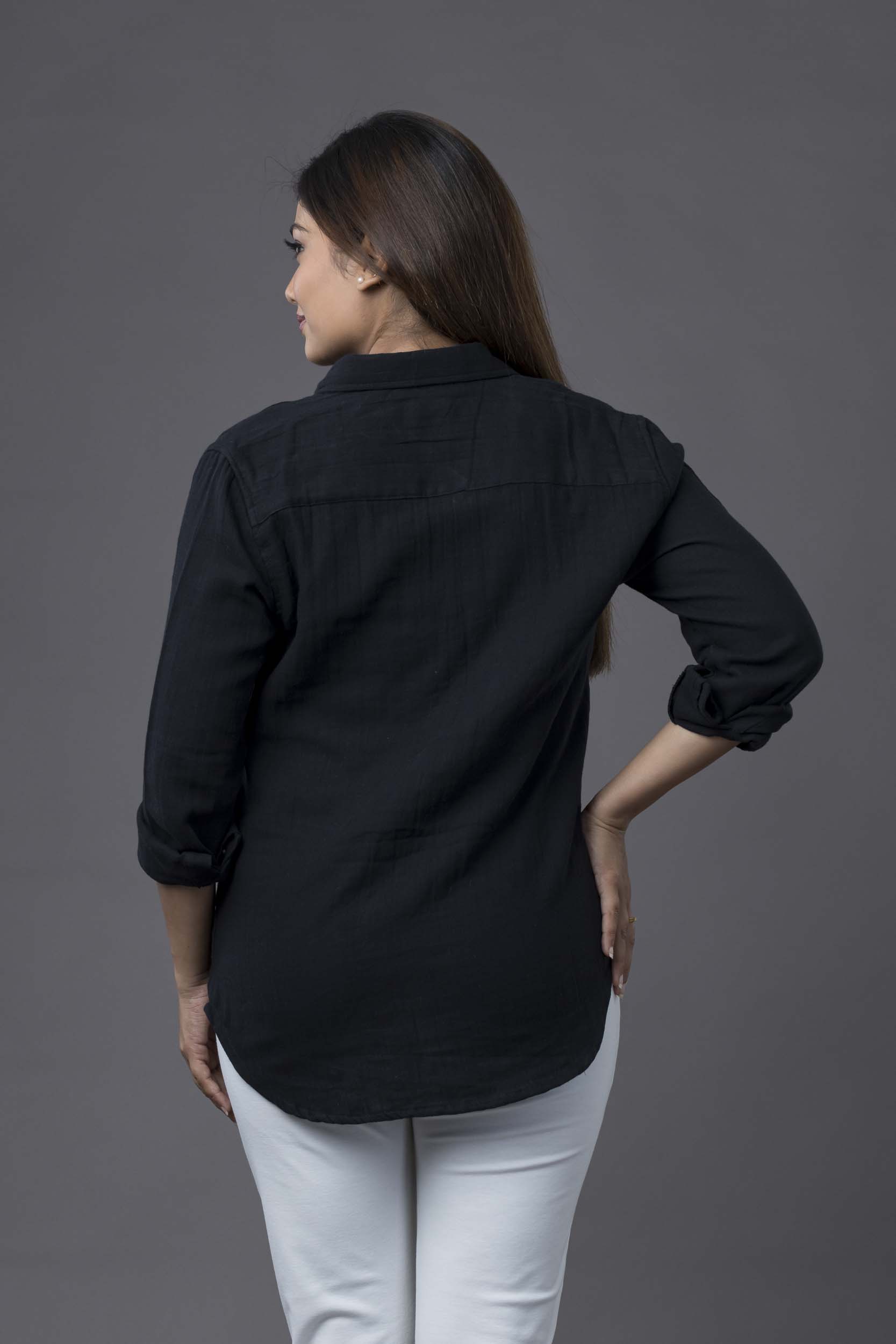 Embroidery Ribbon Shirts Black