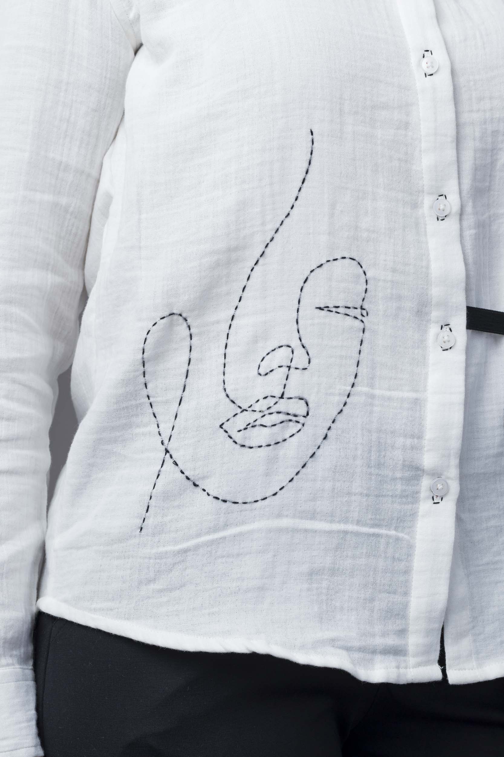 Embroidery Ribbon Shirts White