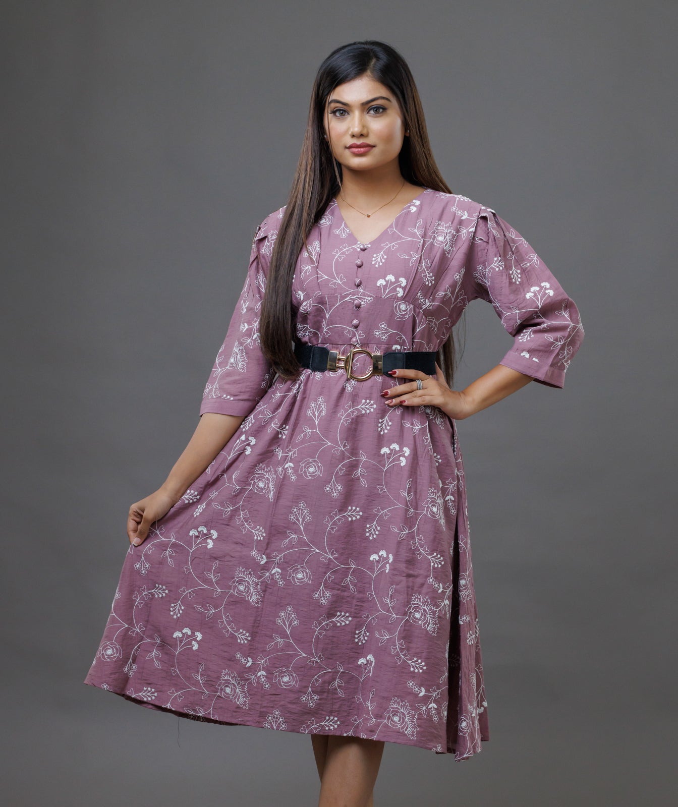 Embroidery One Piece- Mauve