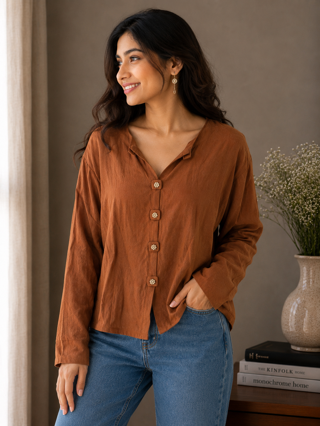 Rust Collared Top