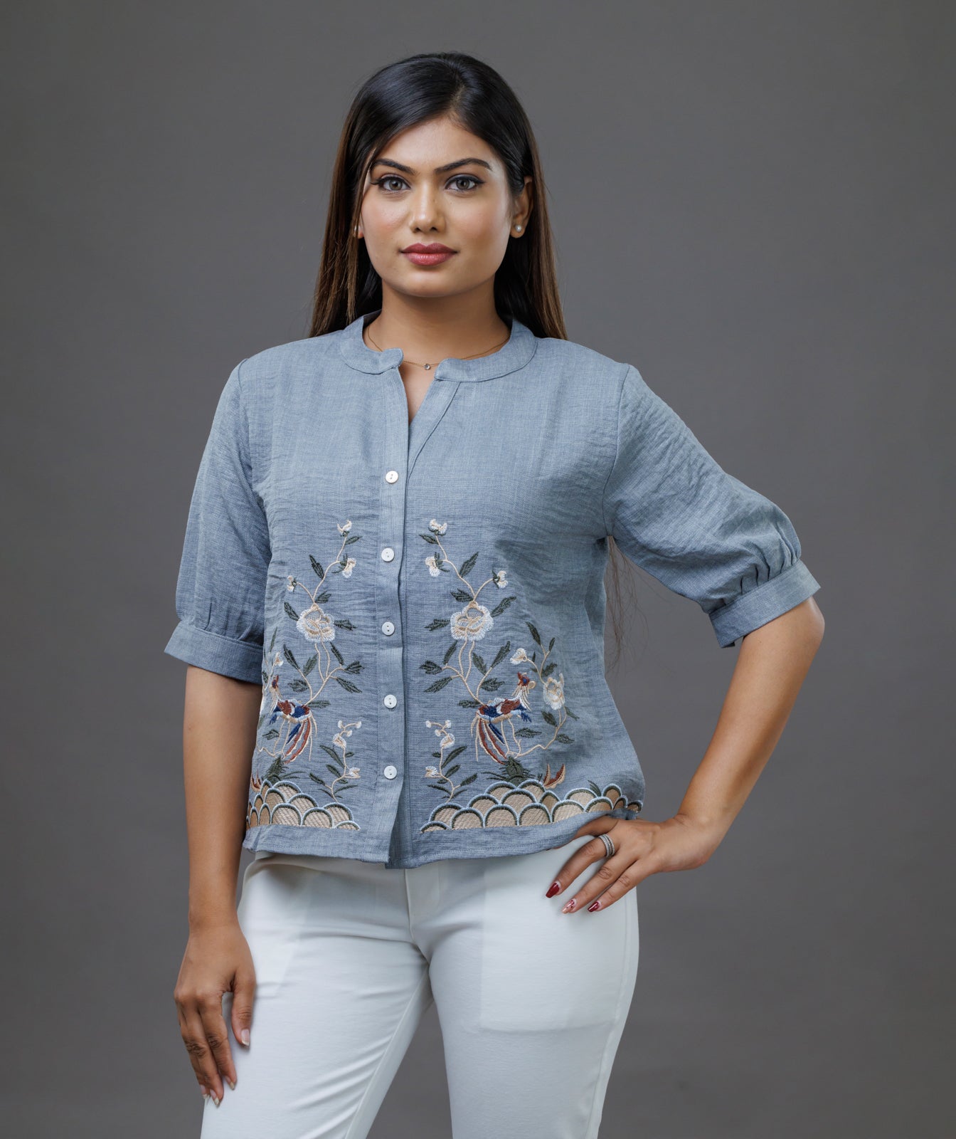 Floral Serenity Shirt- Grey
