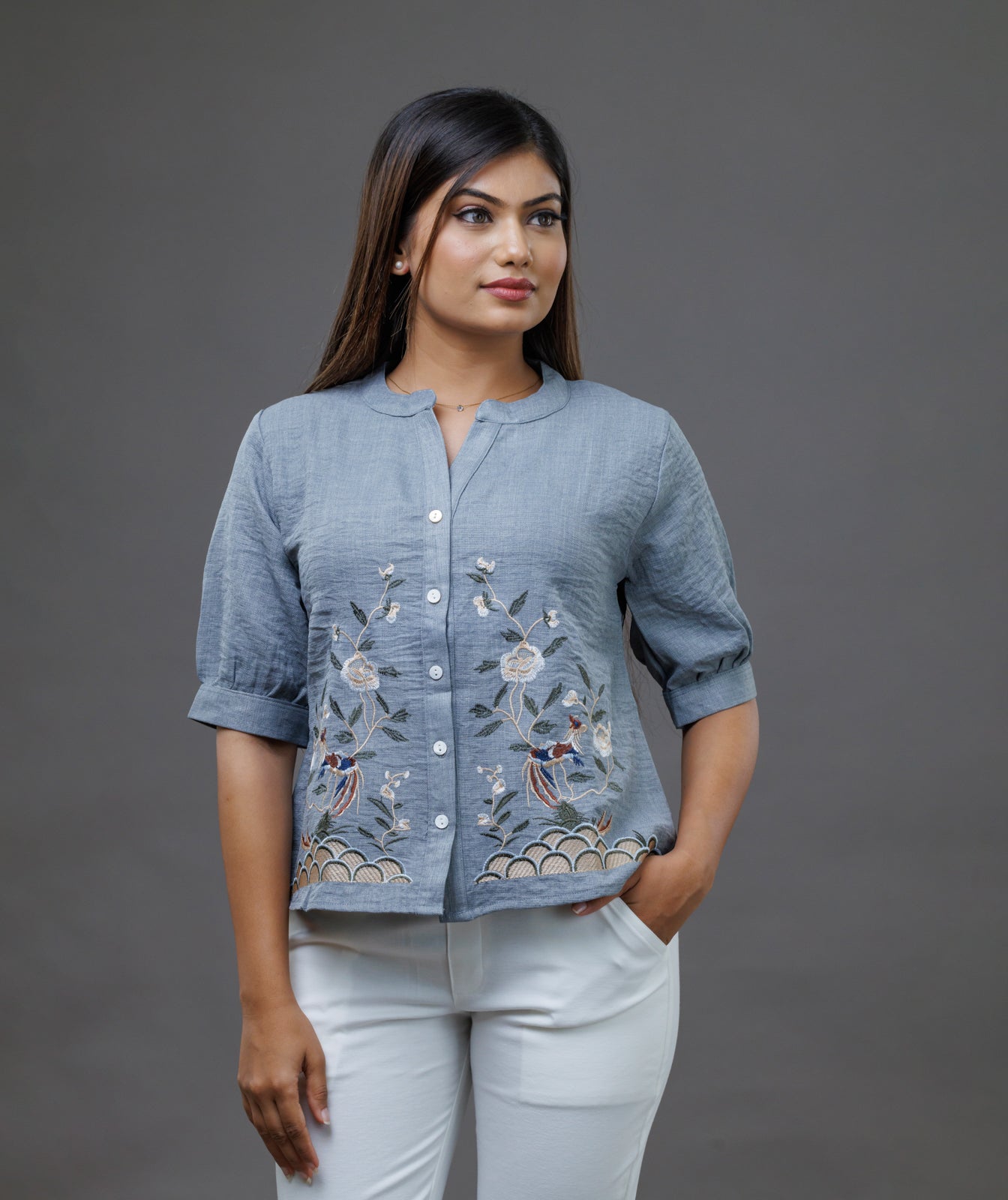 Floral Serenity Shirt- Grey