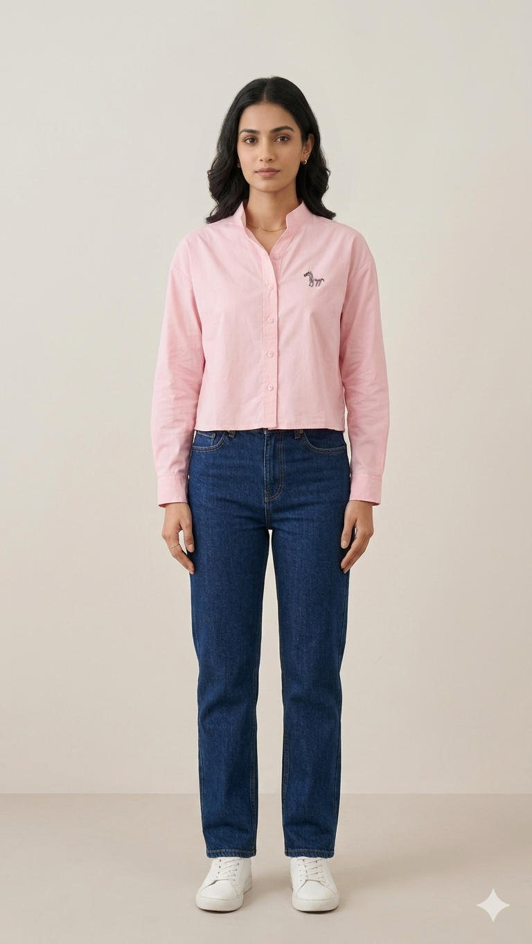 Merry Pink Horse Embroidery Shirt