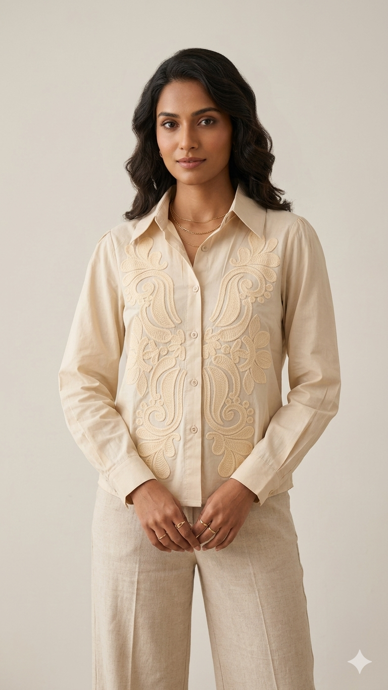 Cream Embroidery Shirt