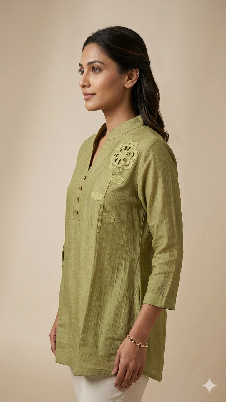 Olive Green Flower Patch Top