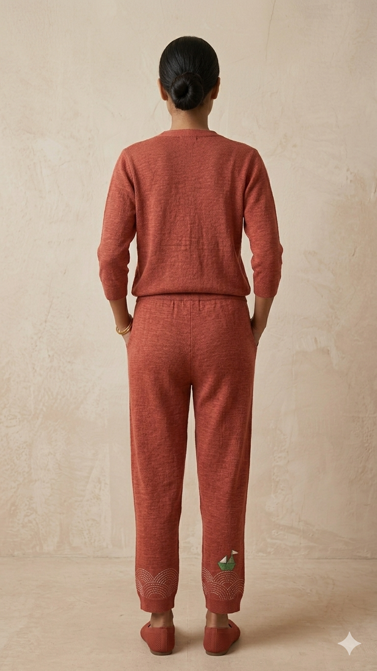 Rust Orange Knitted Button Shirt