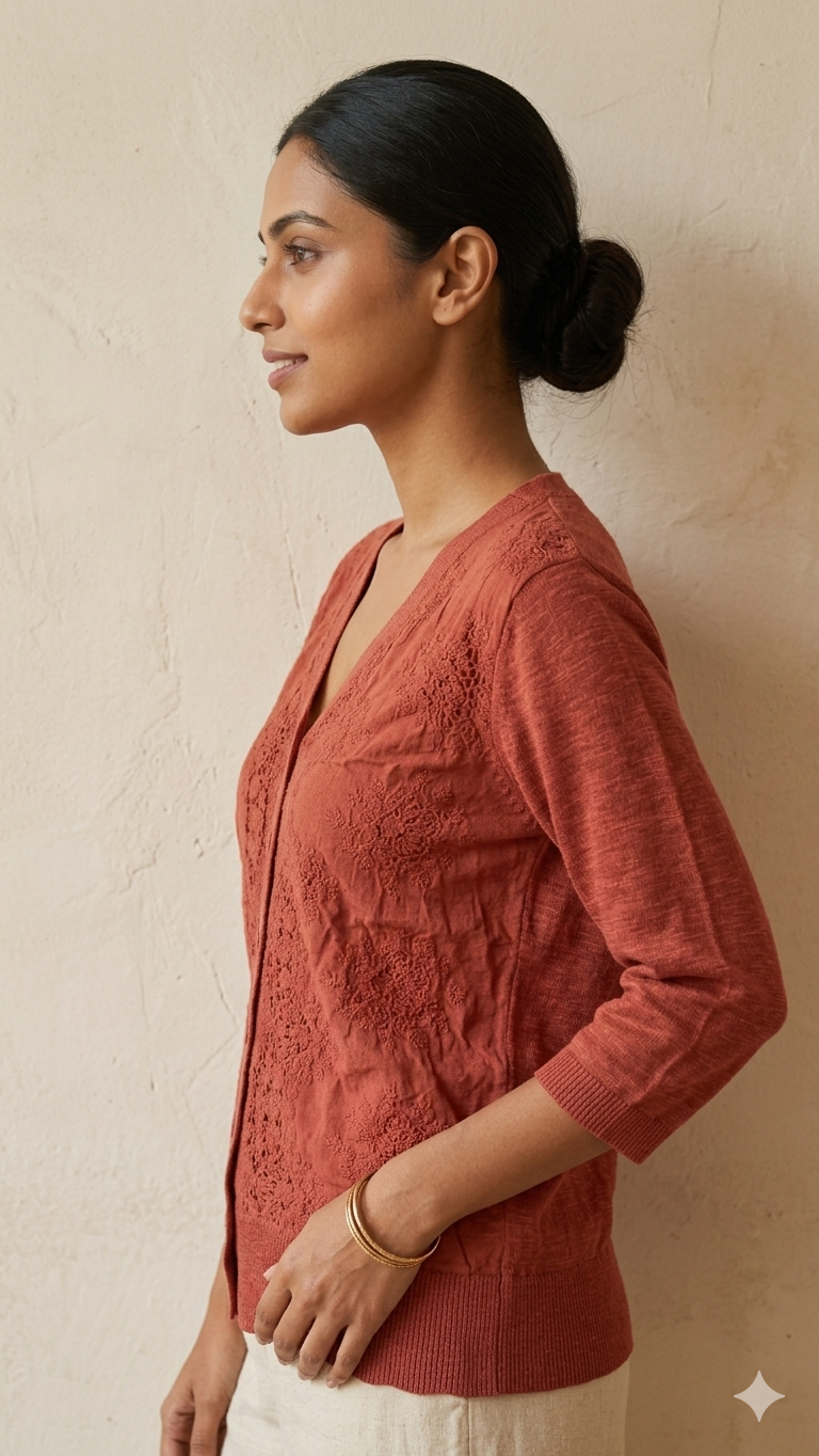 Rust Orange Knitted Button Shirt