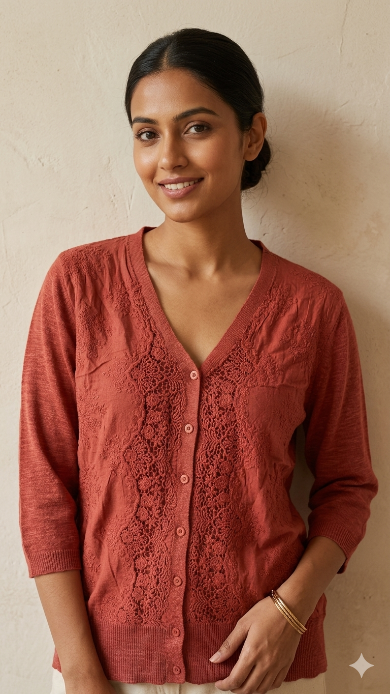 Rust Orange Knitted Button Shirt