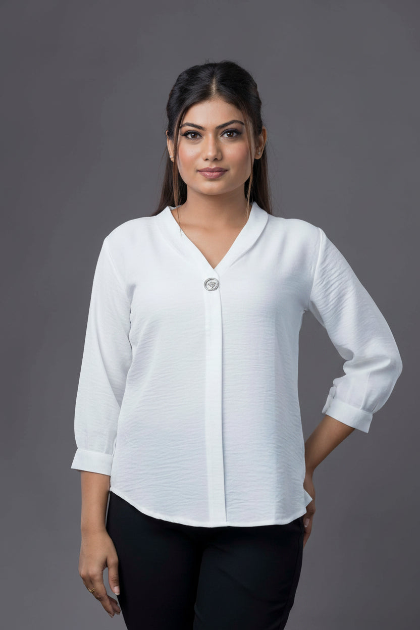 V Neck Party Top White