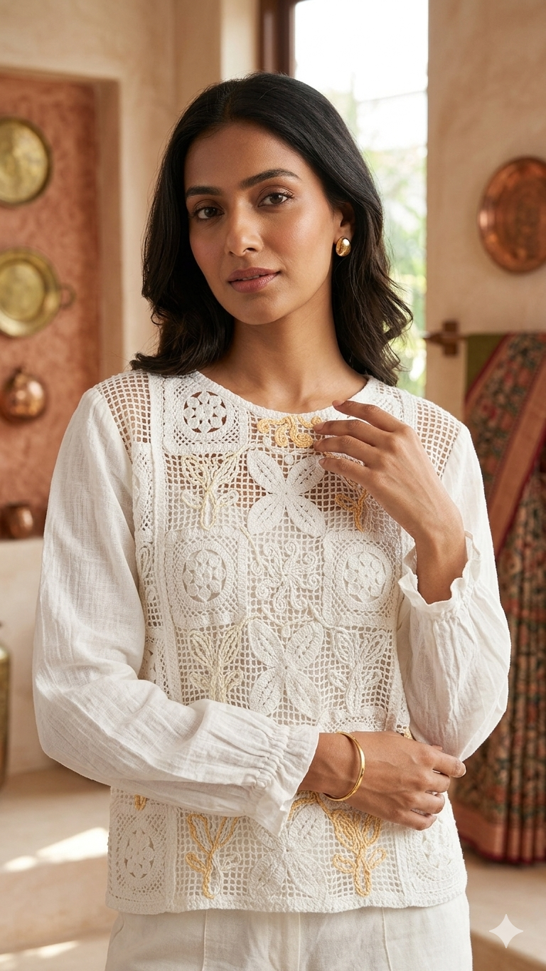 White/Yellow Front-Back Knitted Top
