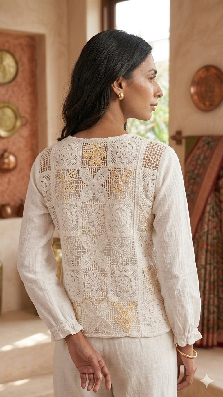 White/Yellow Front-Back Knitted Top