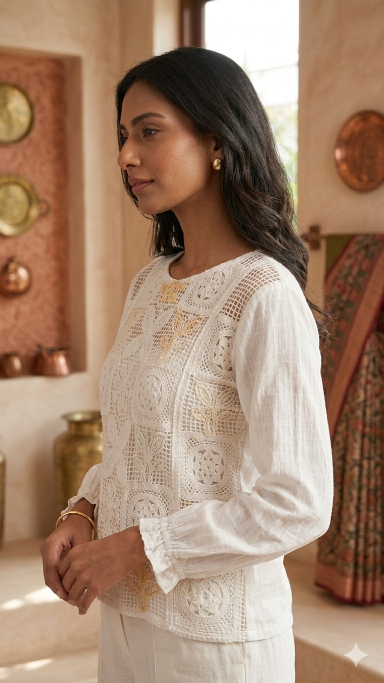 White/Yellow Front-Back Knitted Top