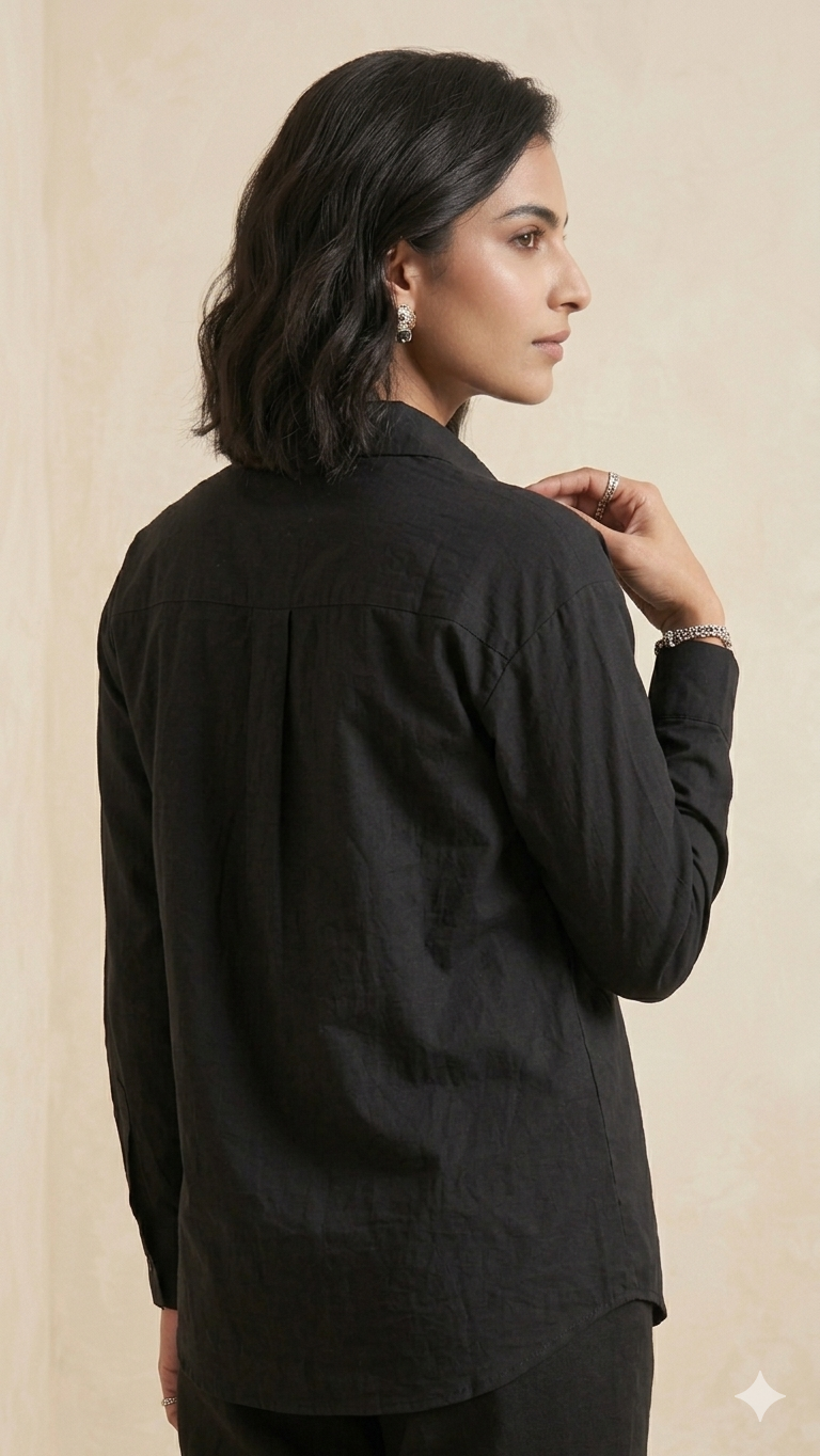 Black Cotton Metal Button Shirt