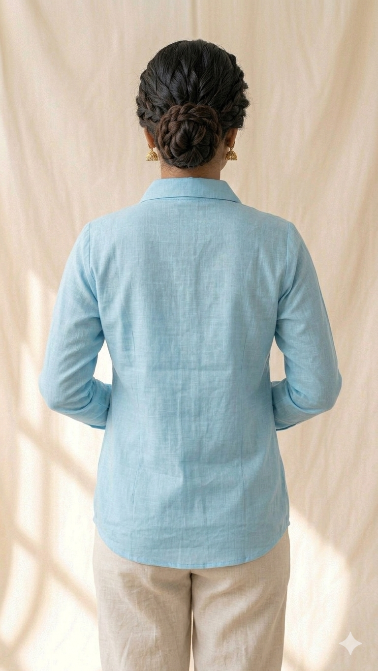 Blue Crochet Pocket Shirt