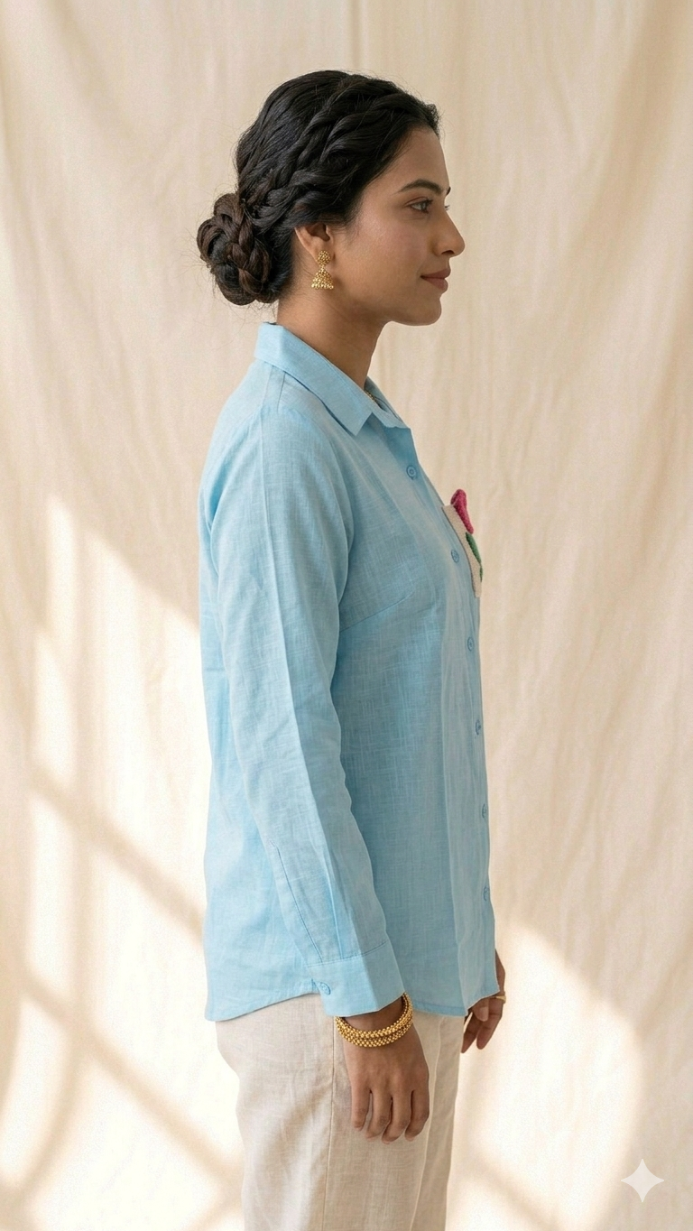 Blue Crochet Pocket Shirt