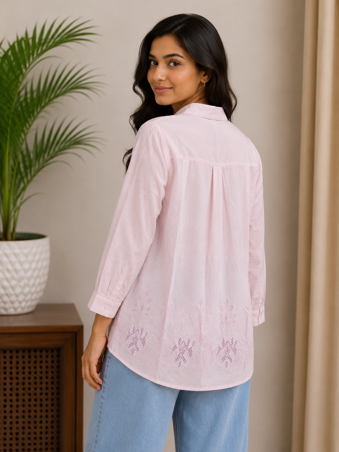 Baby Pink Cutwork Shirt