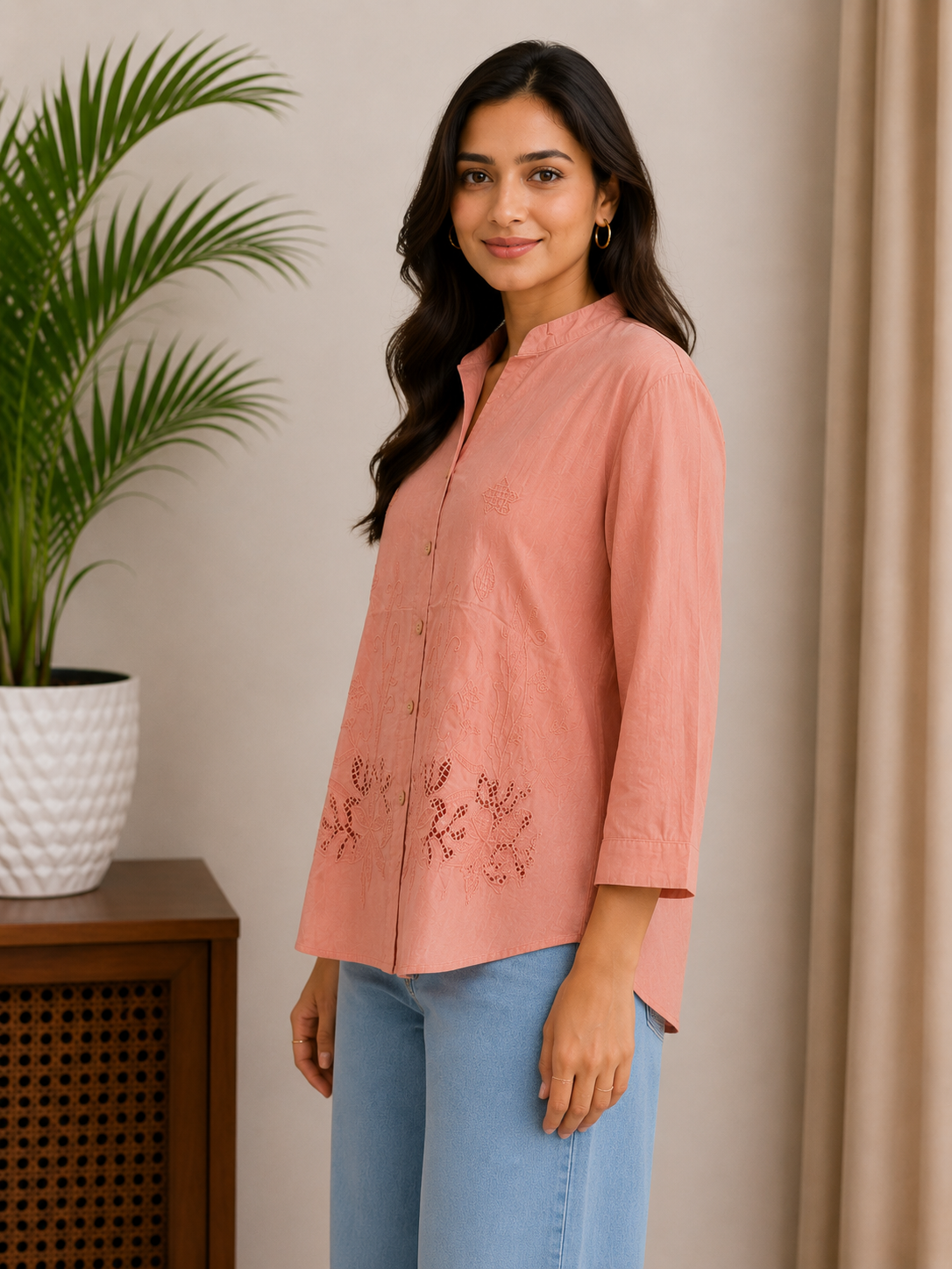Brick Red Cutwork Shirt