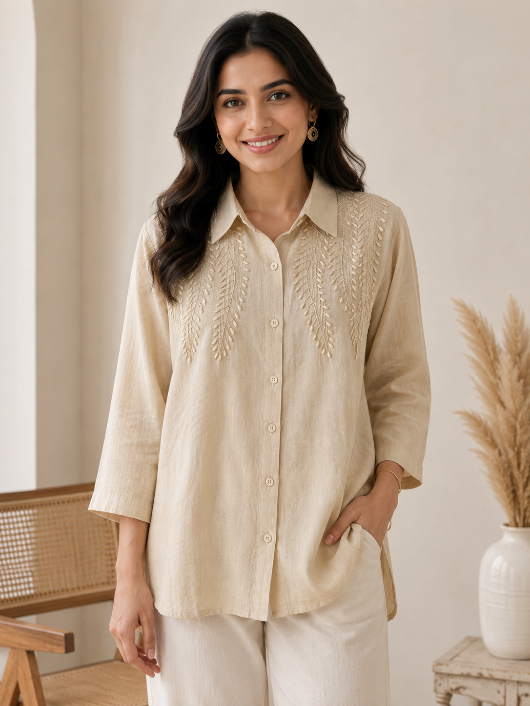 Cream Pearl Work Shirt