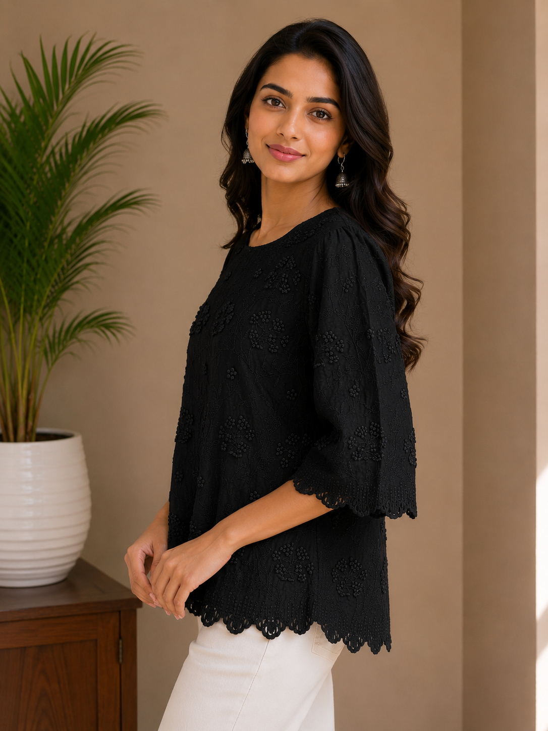 Black Allover Embroidery Top
