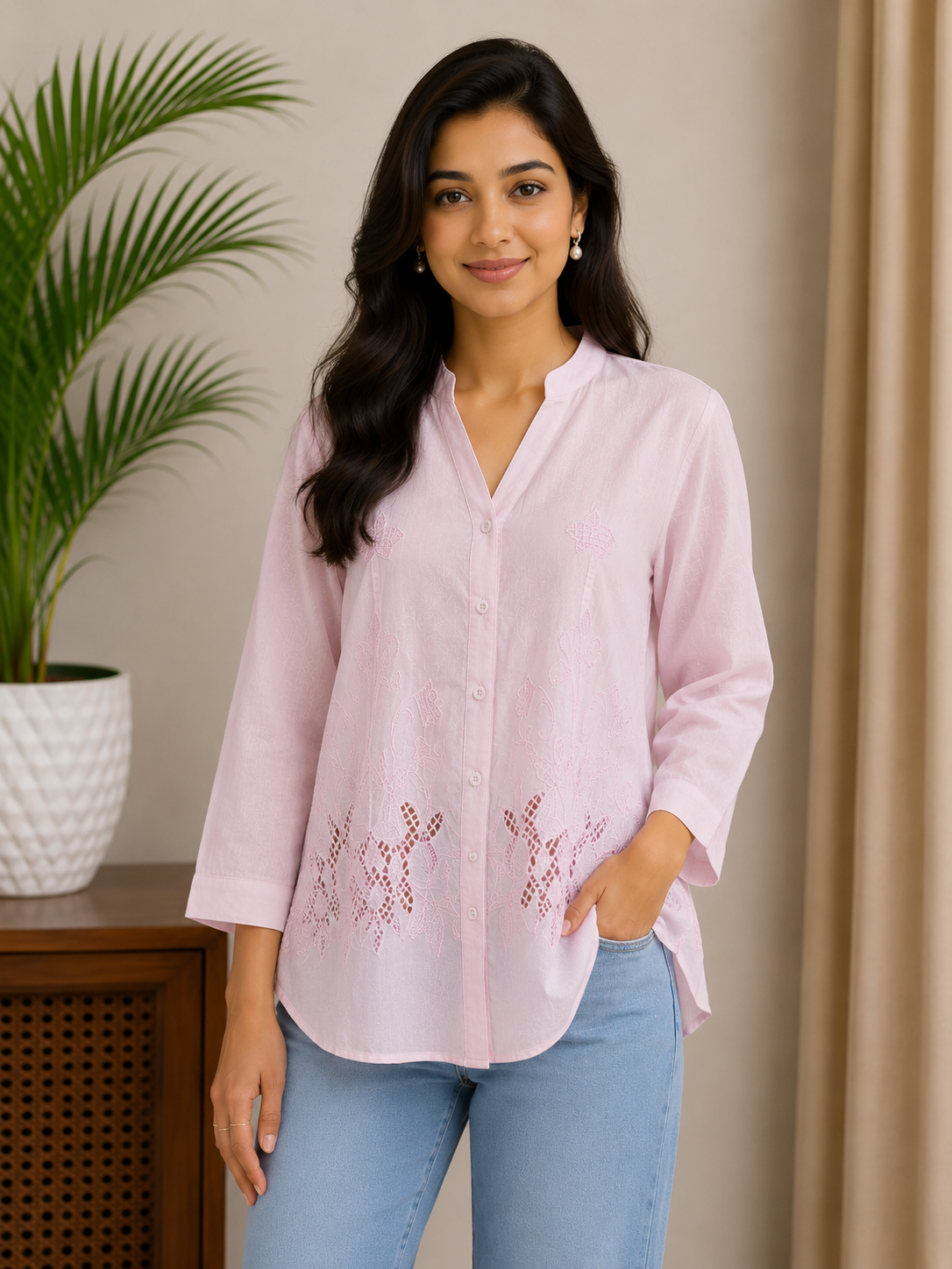 Baby Pink Cutwork Shirt