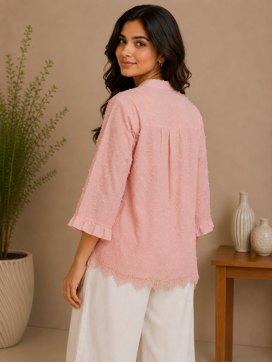 Blush Pink Allover Embroidery Shirt