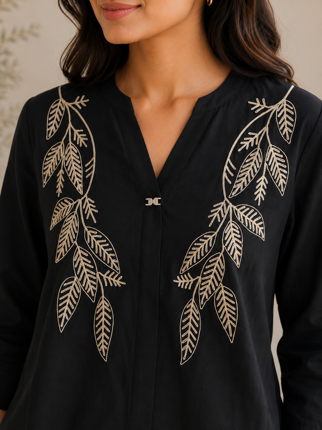Black Thread Embroidery Top