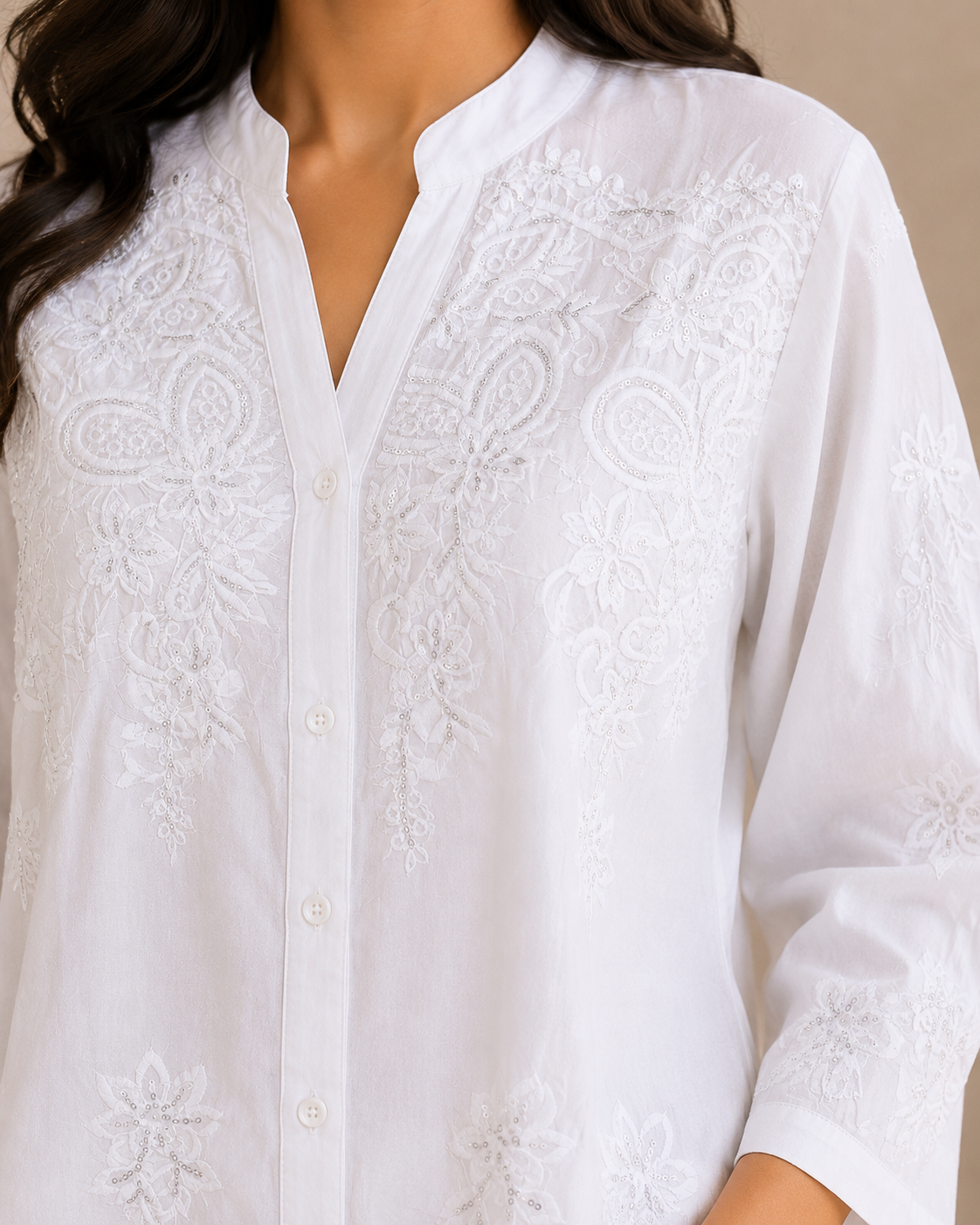 White Sequin Flower Shirt