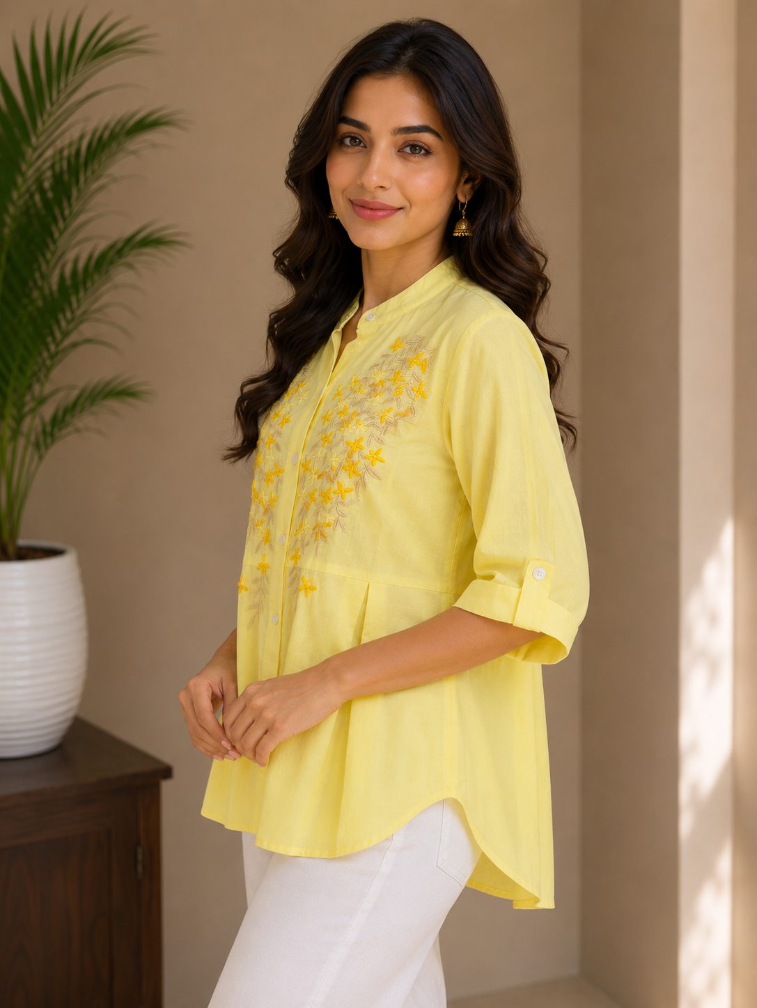 Dusty Yellow Embroidery Shirt