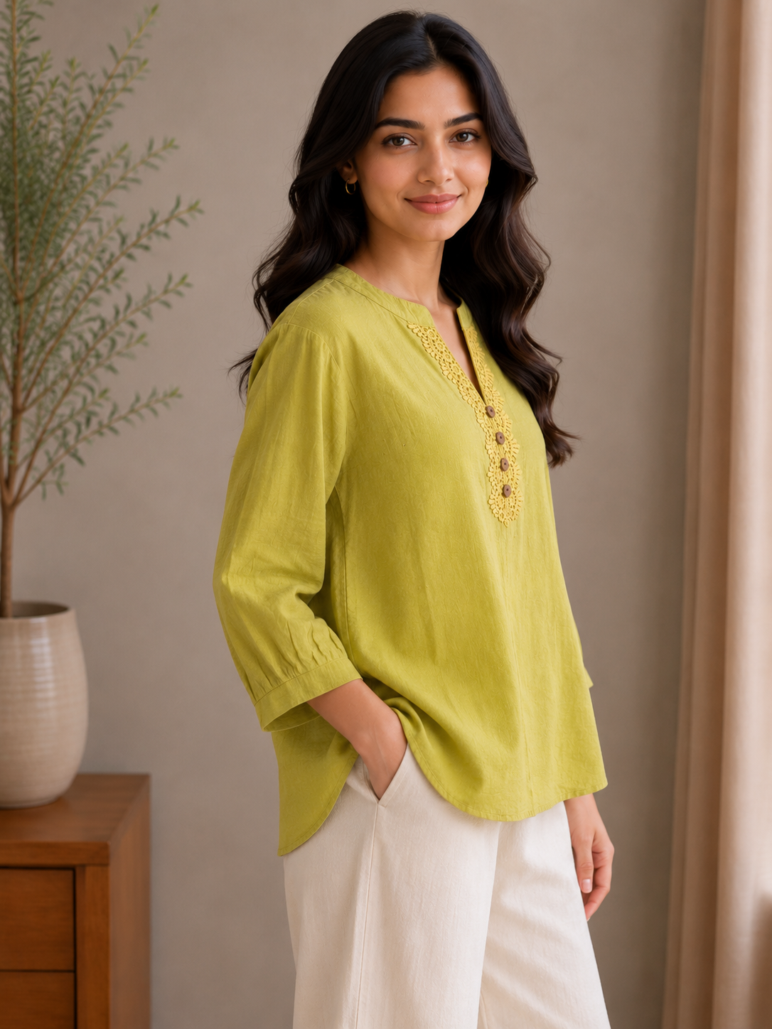 Lime Yellow V Neck Top