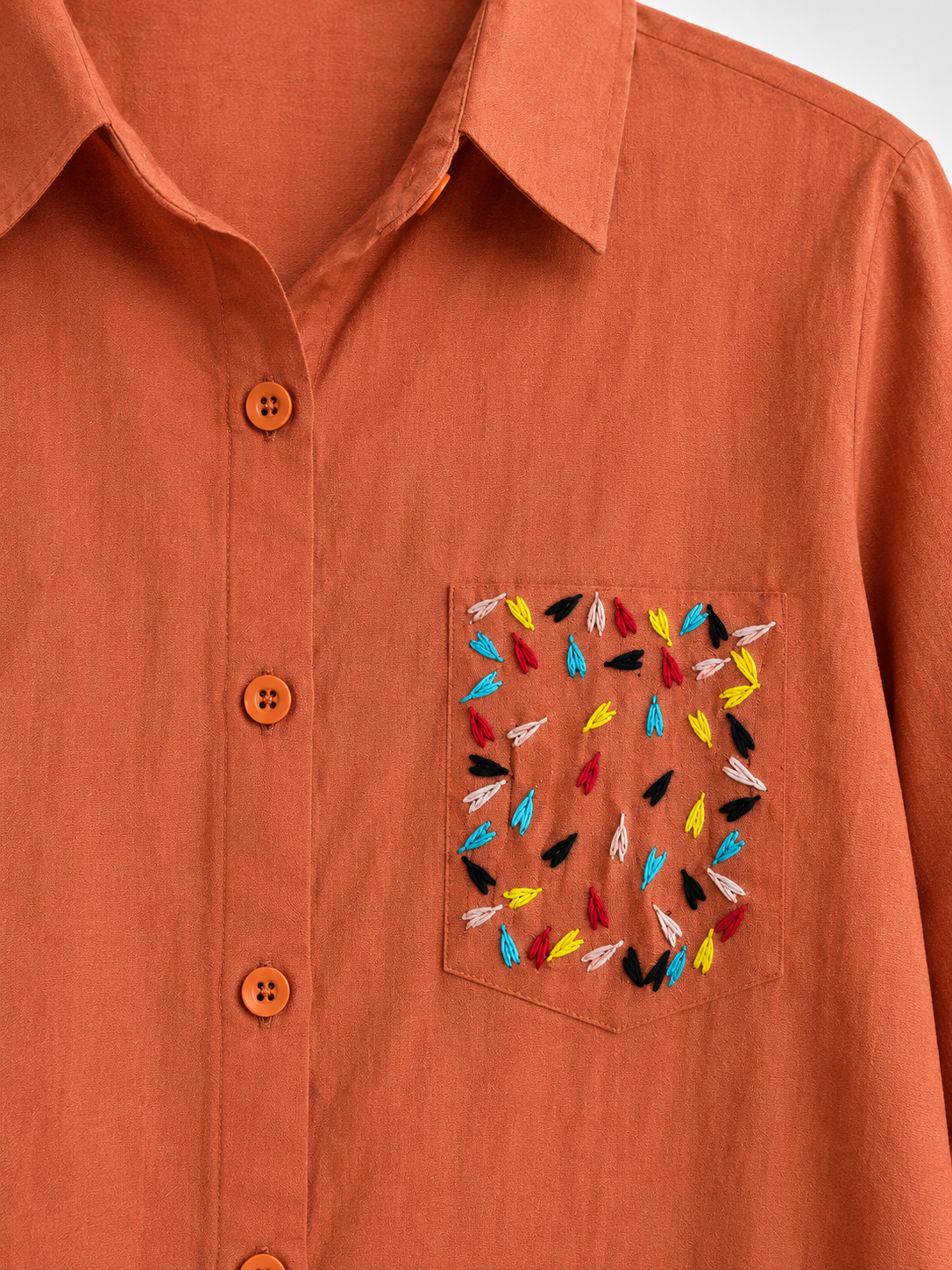 Rust Orange Heart Embroidery Shirt