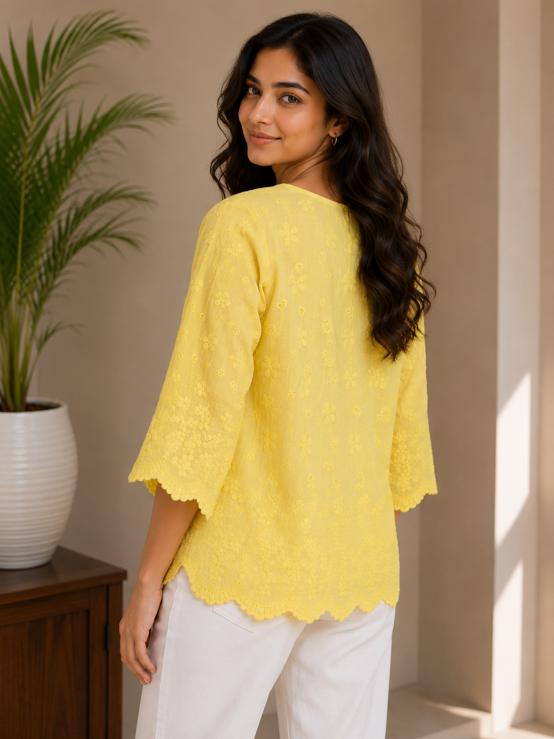 Milky Yellow Allover Embroidery Top