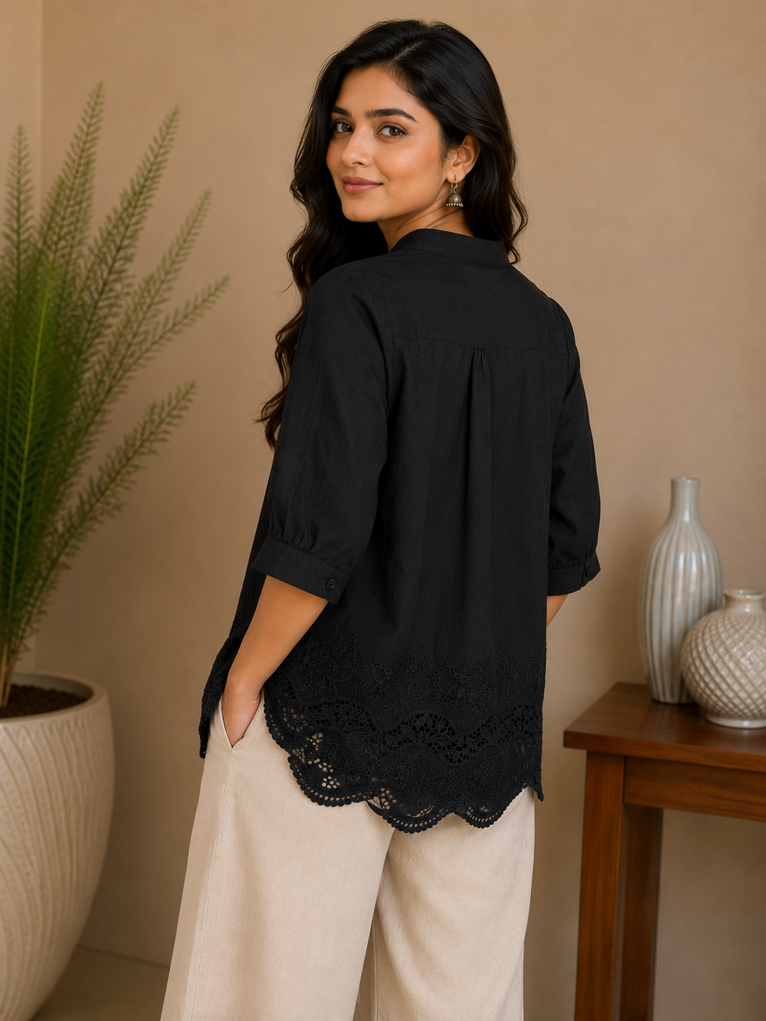Black Chinese Collar Shirt
