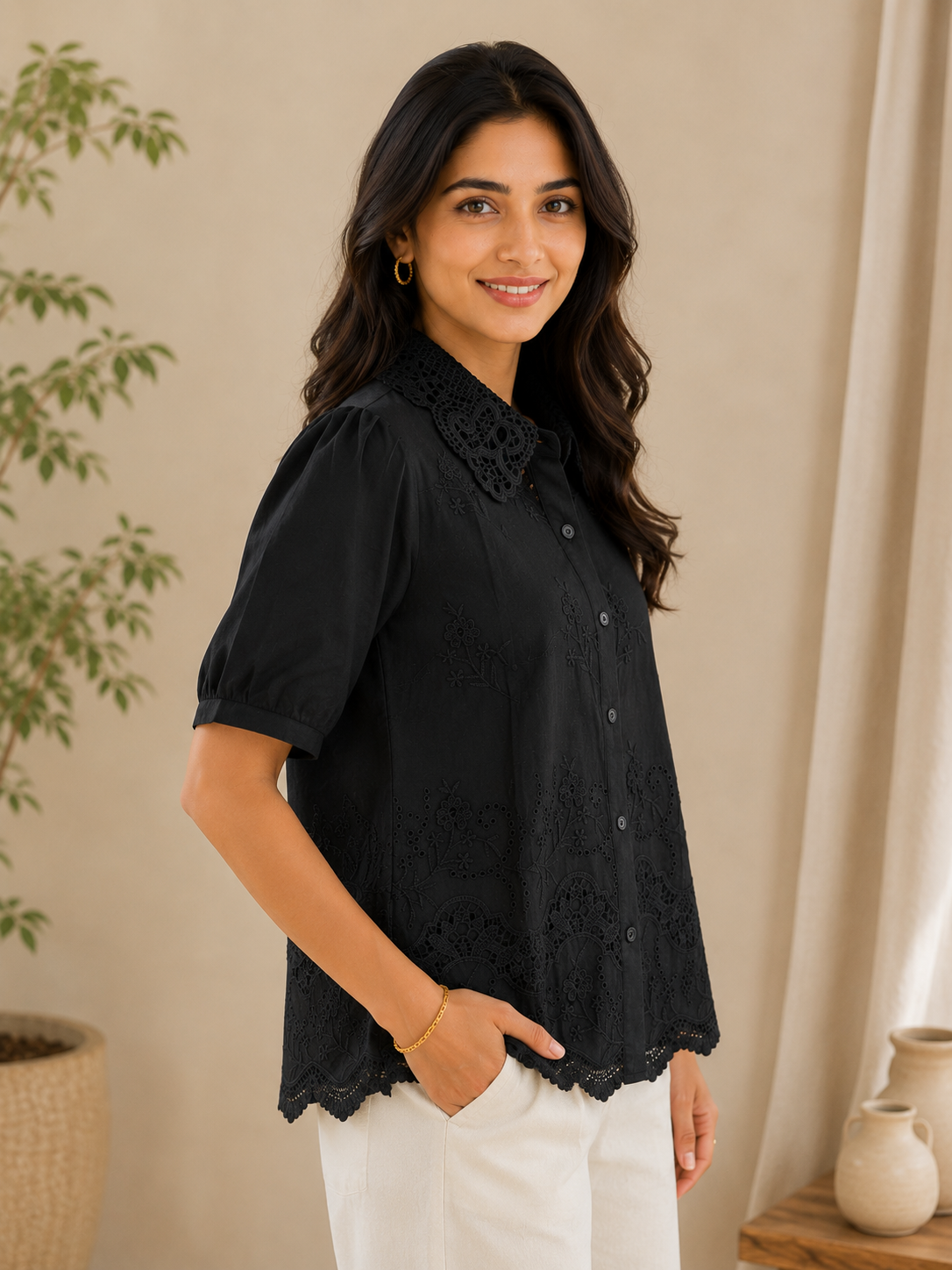 Black Net Collared Shirt