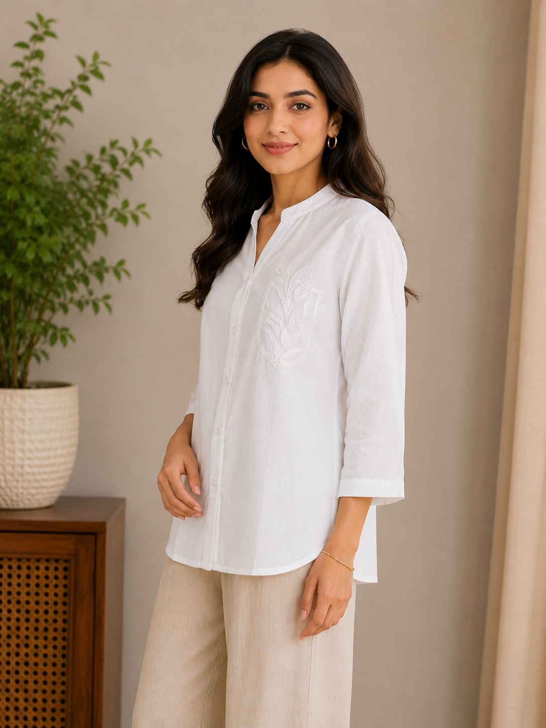 White Pearl Embroidery Shirt