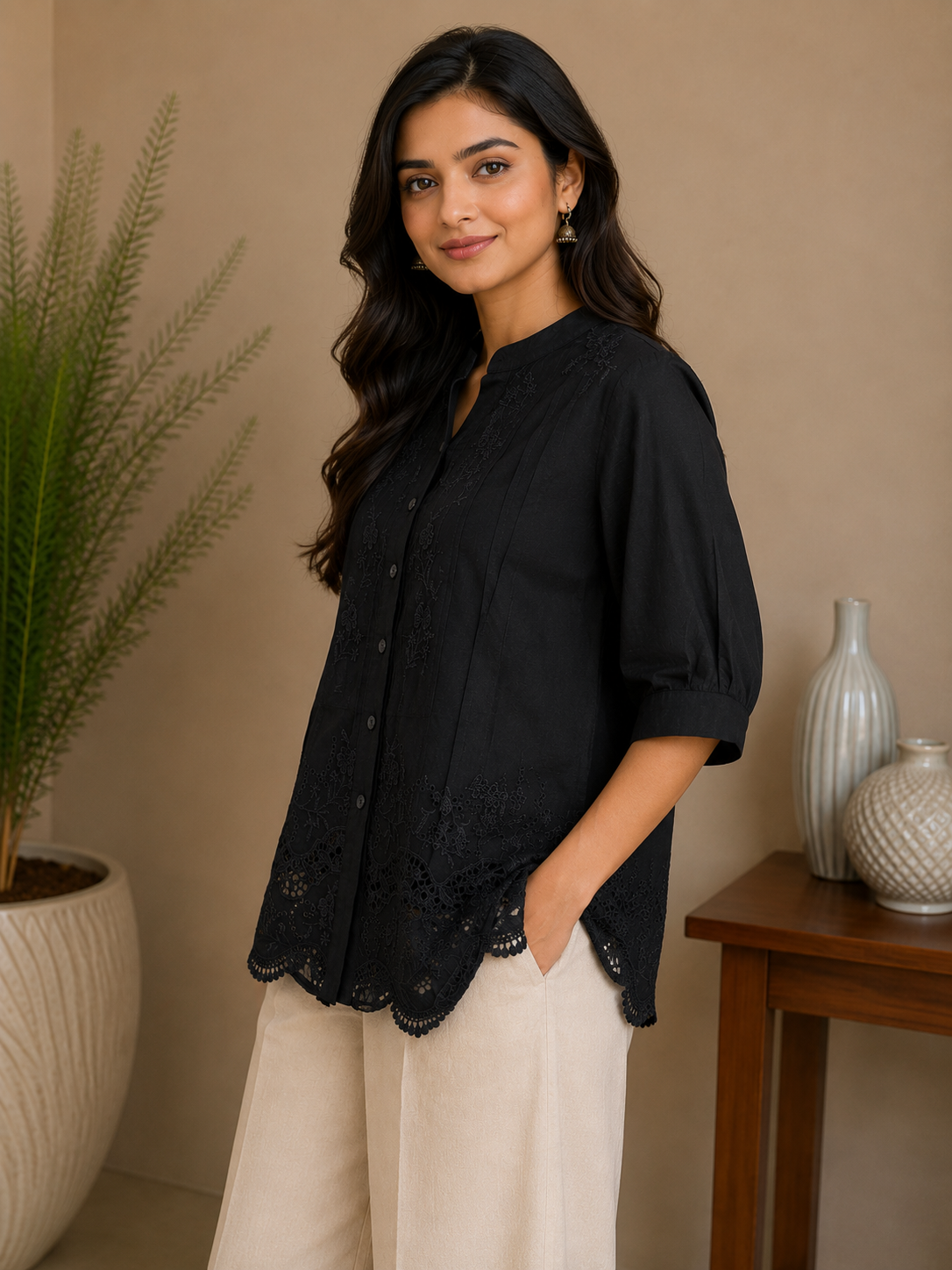 Black Chinese Collar Shirt