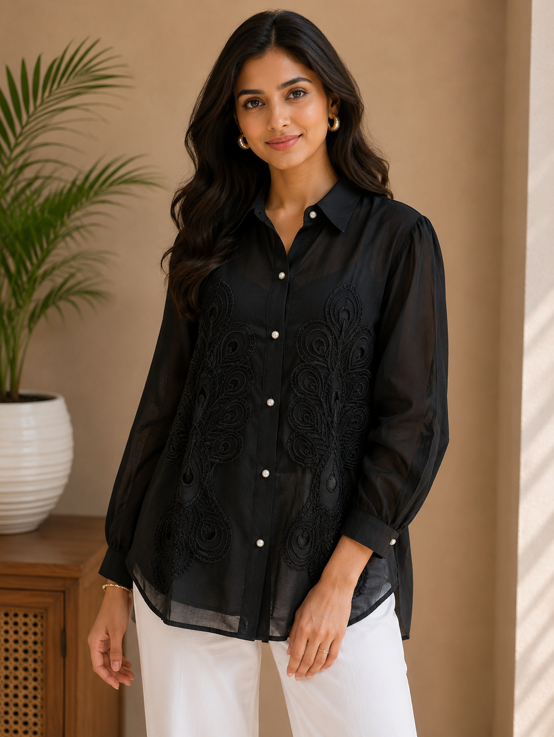 Black Cutwork Organza Shirt
