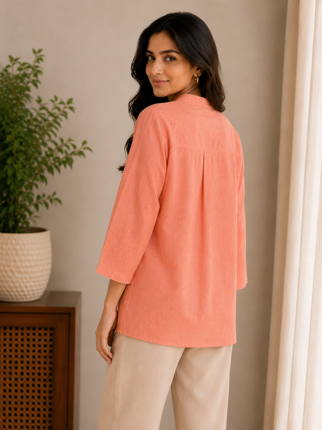 Orange Pearl Embroidery Shirt