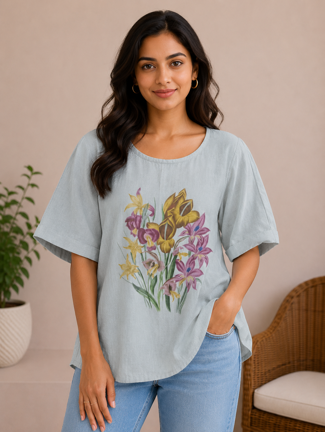 Sky Blue Flower Print Top