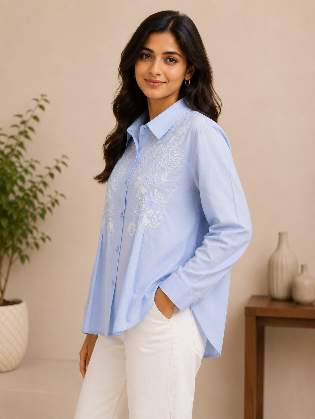 Light Blue Embroidery Shirt